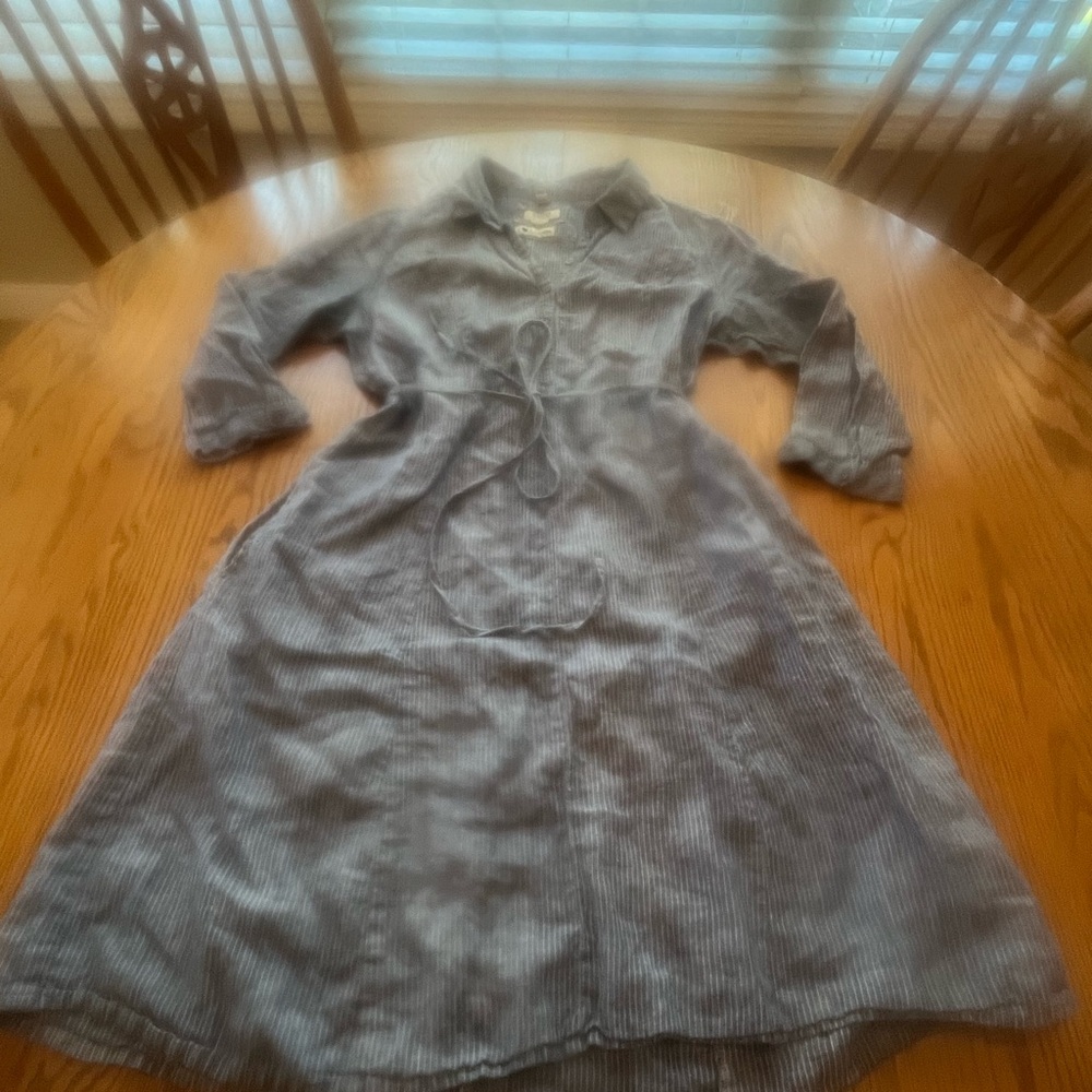 Malvin | Hamburg Germany 100% Linen Striped Belted Shirt Dress Popover Large